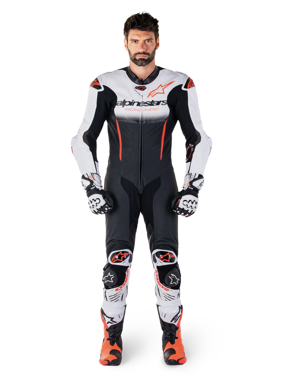 Alpinestars GP-R7 1 Pce Leather Suit - White/Black/Fluro Red