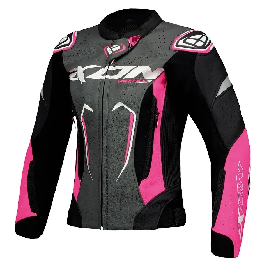 Ixon Vortex 3 Leather Womens Jacket - Black/Pink/White
