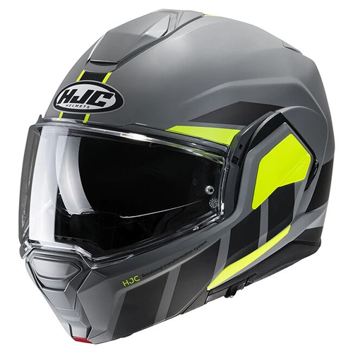 HJC i100 Beis MC3HSF Modular Helmet - Grey/Yellow - XS - SKU:1125165