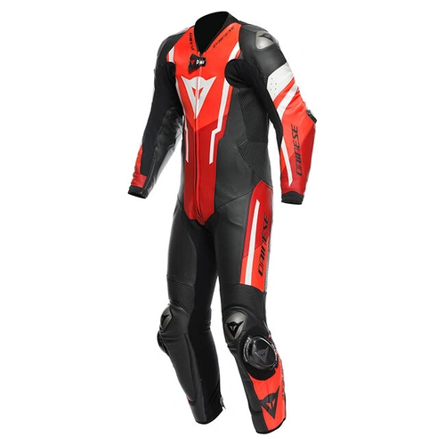Dainese Misano 3 D-Air 1 Pce Perforated Leather Suit - Black/Red/Fluro Red - 58 - SKU:2125205