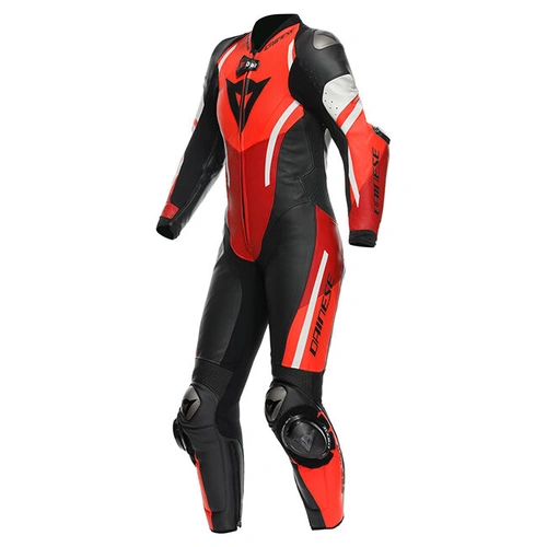 Dainese Ladies Misano 3 D-Air 1 Pce Perforated Leather Suit - Black/Red/Fluro Red
