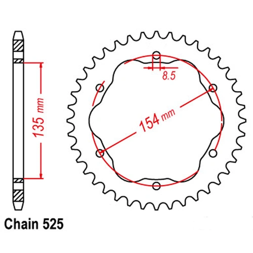 Rear Sprocket - Steel 38T 525P   - 760 Or 770 Adaptor Required