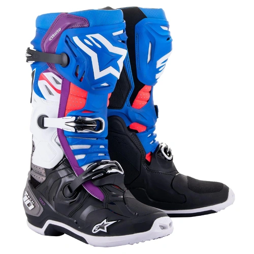 Alpinestars Tech 10 Vented Boots - Black/Blue/Purple/White - 11 - SKU:AS2010520179211