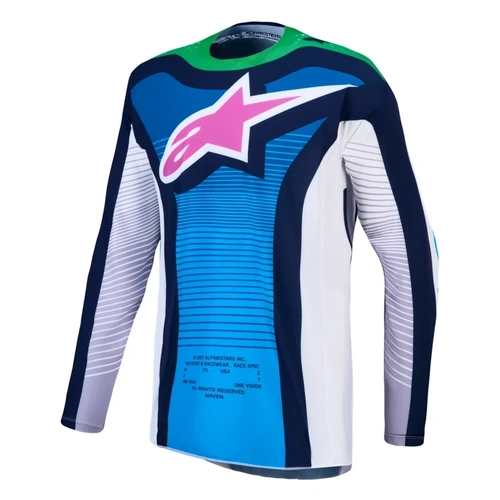 Alpinestars 2027 Techstar Maven Jersey - White Blithe Blue Fluro Green