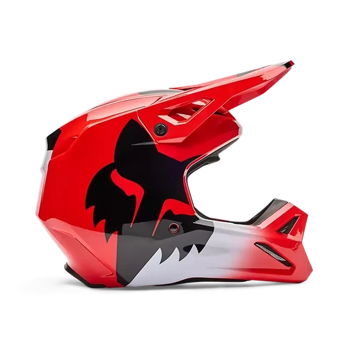 Fox 2026 Youth V1 Shield MX Helmet - Fluro Red - YM - SKU:FO36387110M