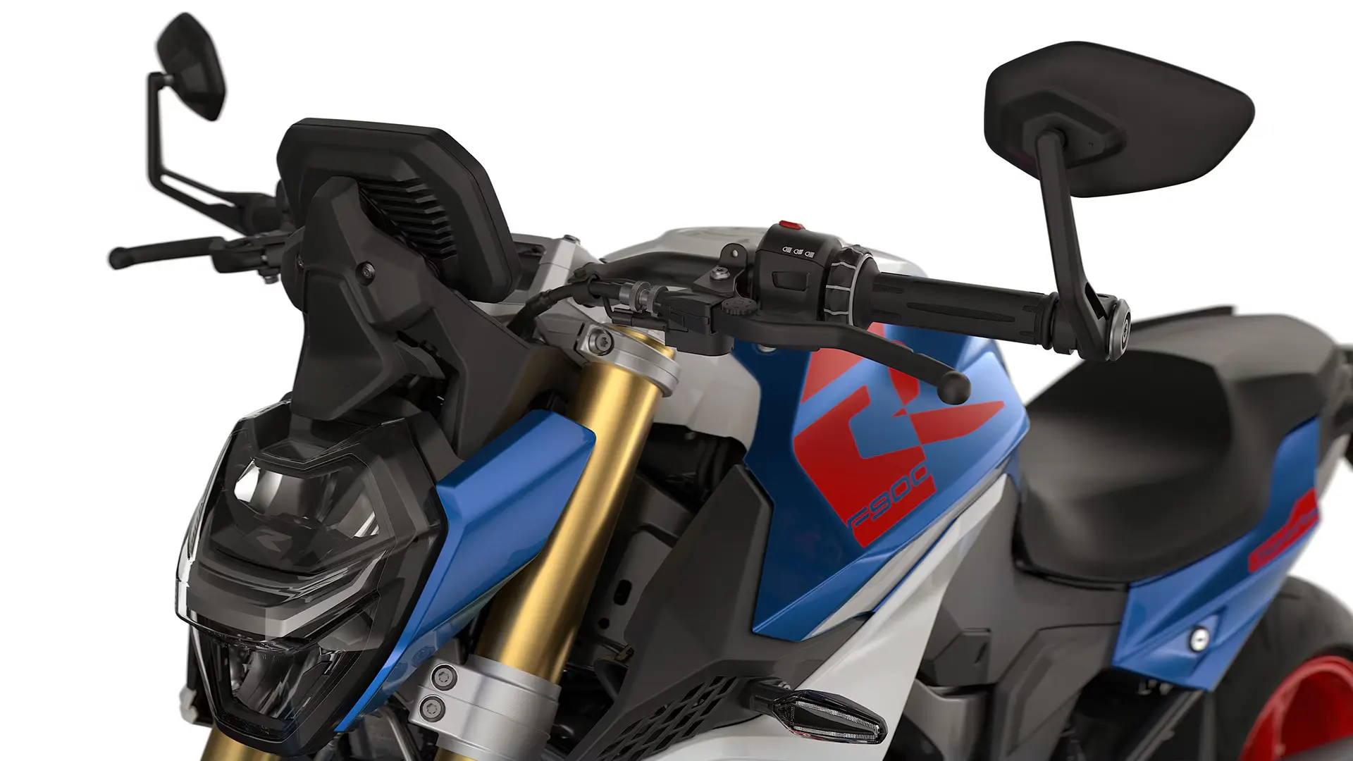 Sporty detail: the handlebar end mirrors